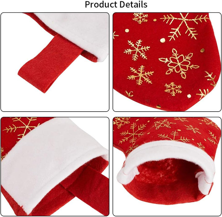 CCINEE Weihnachtsstrümpfe, Weihnachtsstrümpfe, Schneeflocken, Weihnachtsstrumpf, rotes Flanell, Kuns