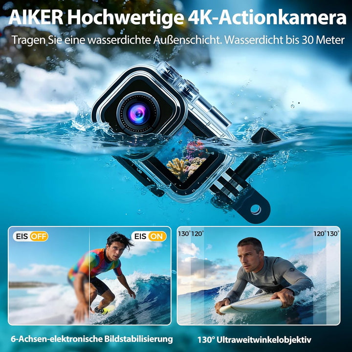AIKER Action Cam 4k WiFi Aktualisierte Version,Ultra-Hd-Bildqualität/Elektronische Bildstabilisierun