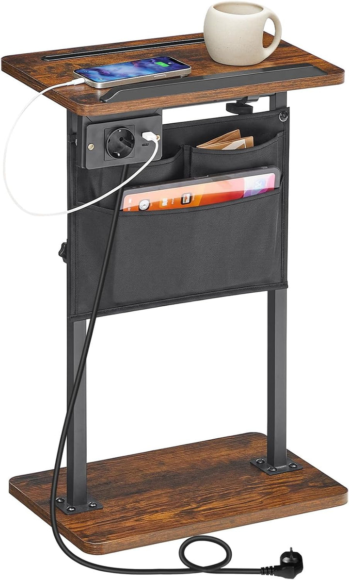HOOBRO Höhenverstellbarer Beistelltisch (50,5 cm und 75,5 cm), Sofatisch, Couchtisch mit Ladestation