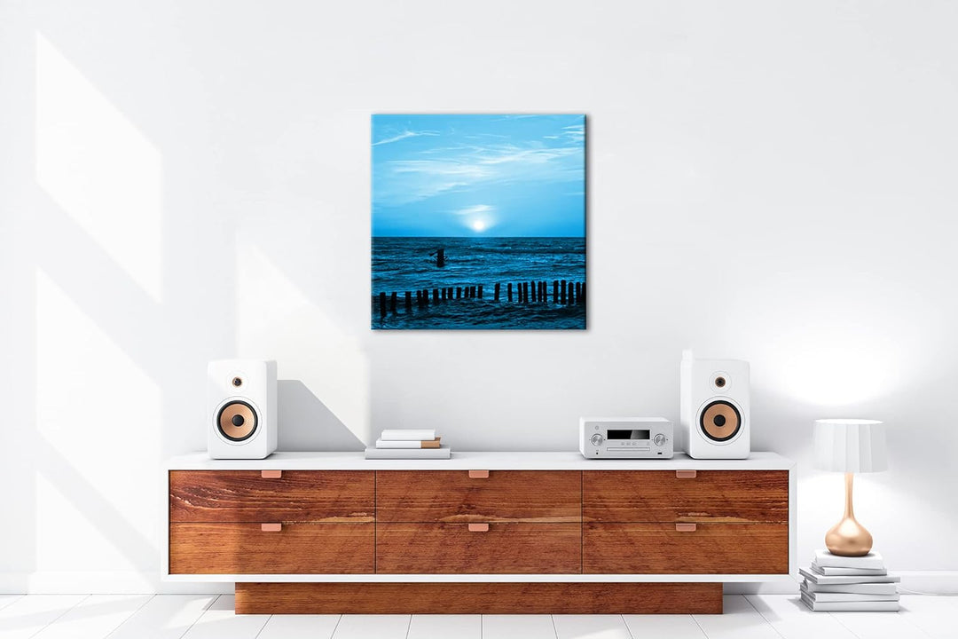 Sonnenuntergang an der Ostsee im Format: 60x60 Effekt: Zeichnung als Leinwandbild, Motiv auf Echthol