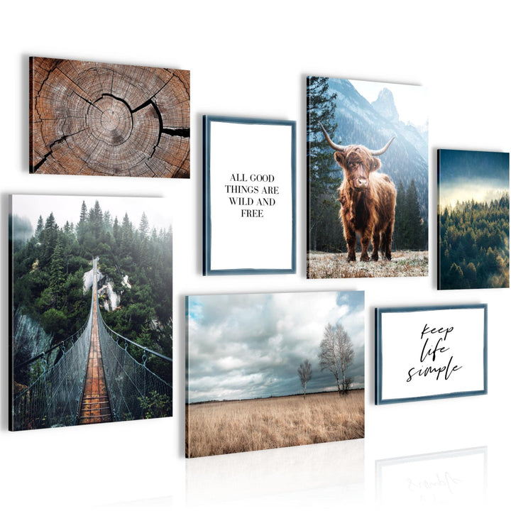 Novart Wandbilder Landschaft - KOMPLETT AUFHÄNGFERTIG - Natur Wald Wohnzimmer Schlafzimmer- 7 Modern