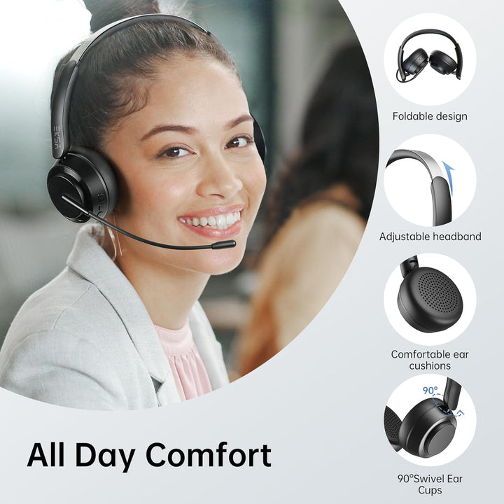 EKSA H35 Bluetooth Headset, Wireless Headset mit Mikrofon, [25 Stdn Spielzeit & 169g Ultraleichtes]