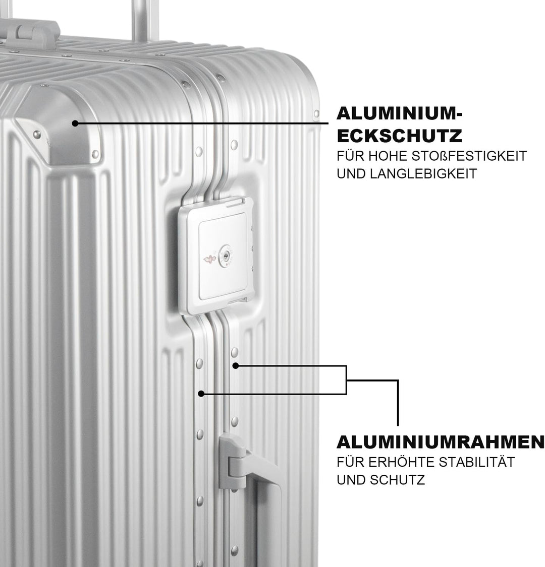 FusionShell Aluminiumrahmen Hartschalen Kofferset 3-teilig, 57 68 77 cm (43L 65L 110L), Formstabil,