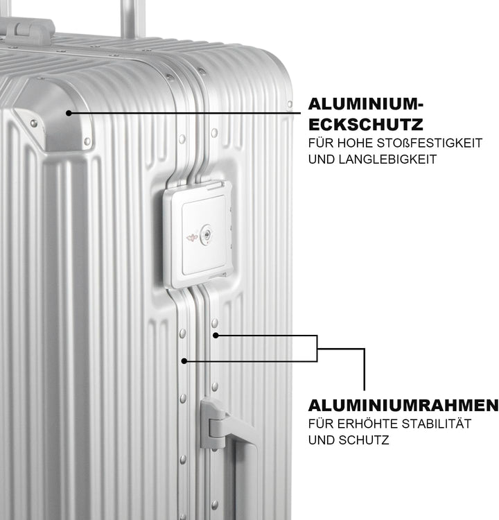 FusionShell Aluminiumrahmen Hartschalen Kofferset 3-teilig, 57 68 77 cm (43L 65L 110L), Formstabil,