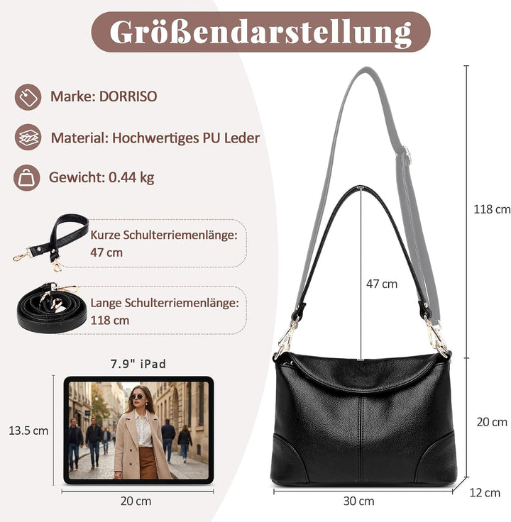 DORRISO Elegant Damen Umhängetasche Frauen Handtasche Schultertasche Casual Umhängetaschen Damen Rei