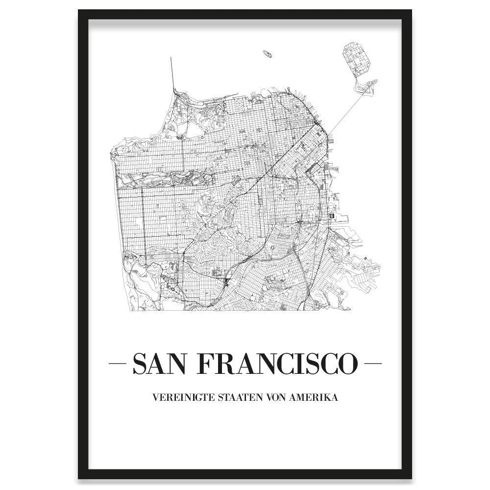 JUNIWORDS Stadtposter, San Francisco, Wähle eine Grösse, 30 x 40 cm, Poster mit Rahmen, Schrift A, W