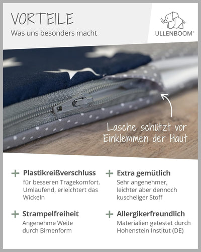 ULLENBOOM Sommerschlafsack Baby Blau Hellblau Grau (Made in EU) - Aus OEKO-TEX Materialien - 0,5 TOG