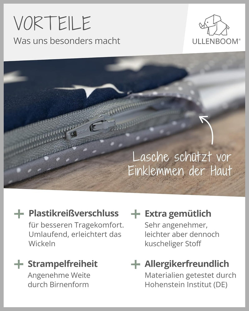 ULLENBOOM Sommerschlafsack Baby Blau Hellblau Grau (Made in EU) - Aus OEKO-TEX Materialien - 0,5 TOG