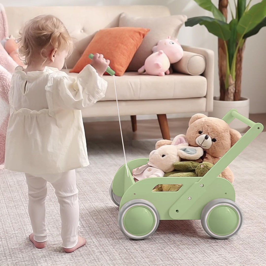 Lauflernwagen Holz, Baby Lauflernhilfe für Junge und Mädchen, Toddler Push &amp; Pull Lauflernspielzeug,