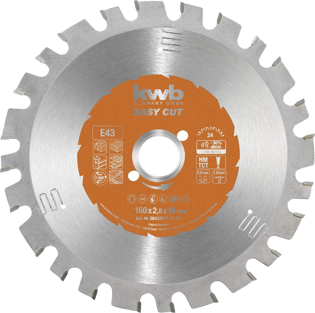 kwb Kreissägeblatt 160 x 16 mm, Made in Germany, Nagelfest, für Holz mit Metallresten, Universal Säg
