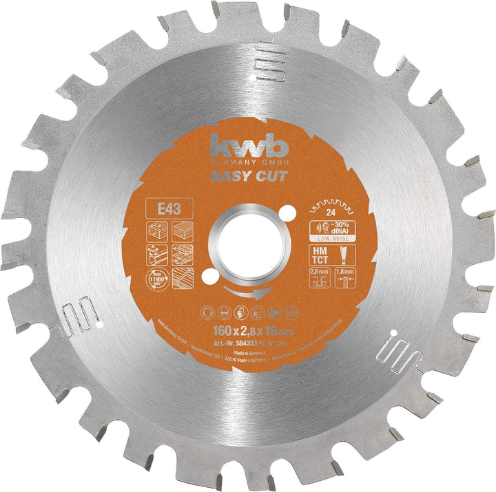kwb Kreissägeblatt 160 x 16 mm, Made in Germany, Nagelfest, für Holz mit Metallresten, Universal Säg