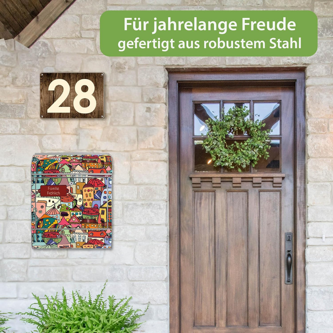 banjado Design Briefkasten personalisiert 38,5x46,5x13cm & 2 Schlüssel - Briefkasten Stahl Silber Ze