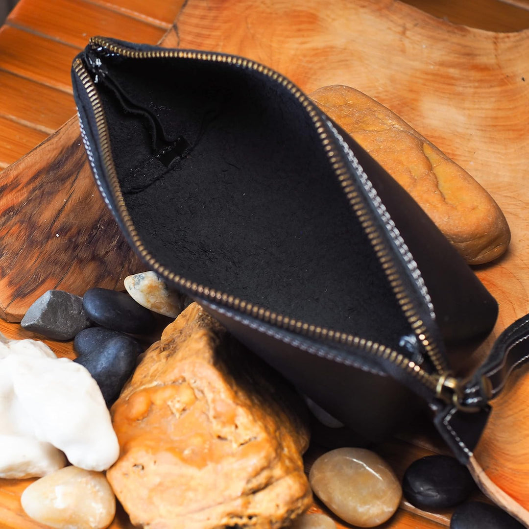 Premium Lederetui Clutch Kosmetiktasche Schminktasche aus hochwertige Echtleder, Schickes Federmäppc