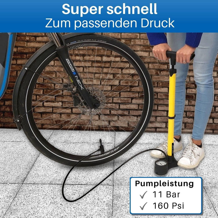 HiLo sports Standpumpe Fahrrad für alle Ventile - 11 Bar / 160 Psi Luftpumpe mit Manometer - Rostfre