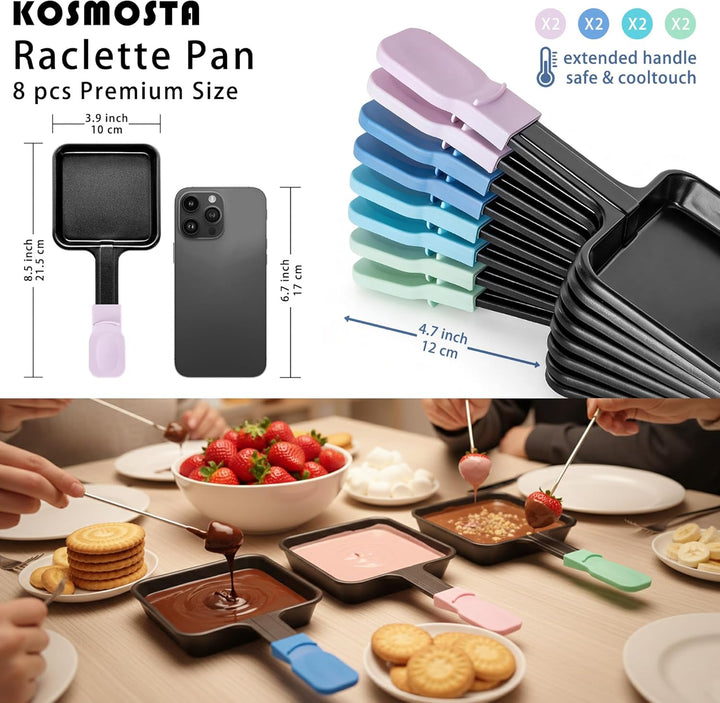 Raclette Käsepfannen Ersatz-Set, 8er-Pack quadratische Antihaft-Pfannen mit farbcodierten und extra