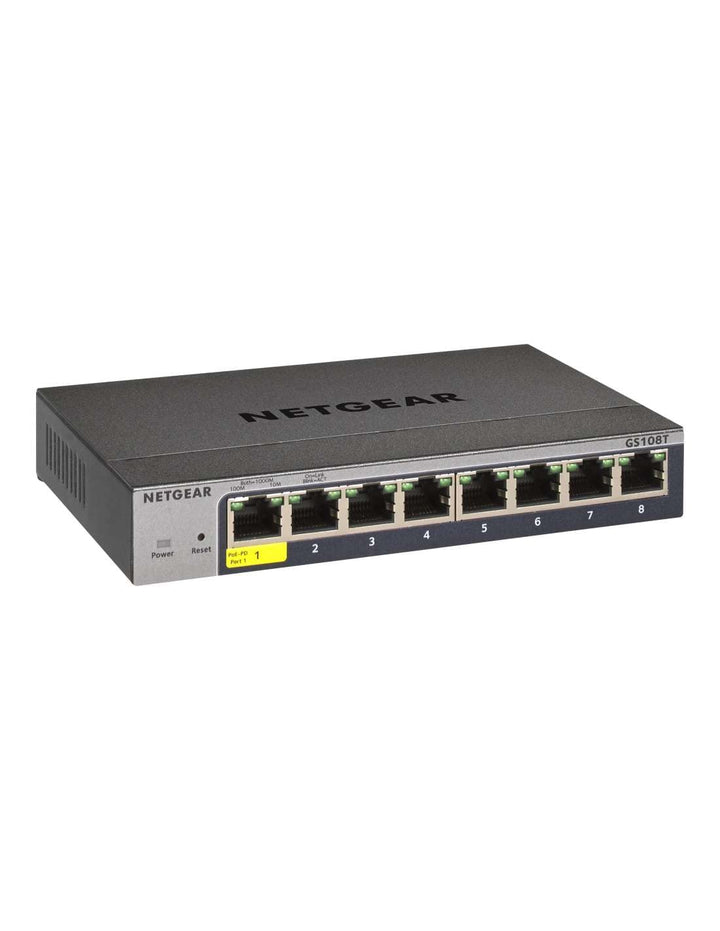 Netgear GS108T Managed Switch 8 Port Gigabit Ethernet LAN Switch Smart (1x PD-Port, Netzwerk Switch