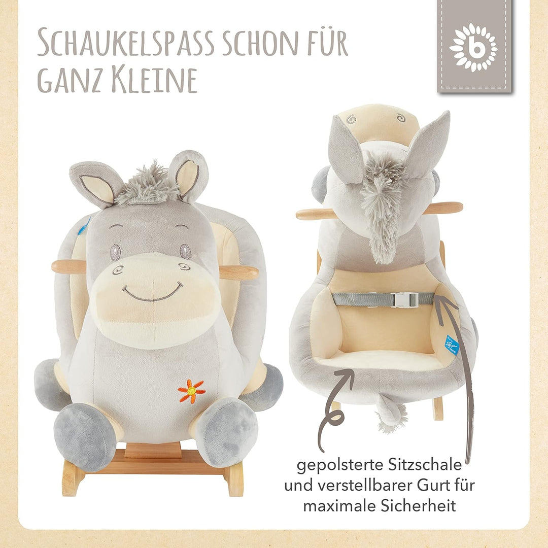 Bieco Plüsch Schaukeltier Esel Fips, 60 cm | Kinder Schaukelstuhl mit Sicherheitsgurt | Baby Schauke