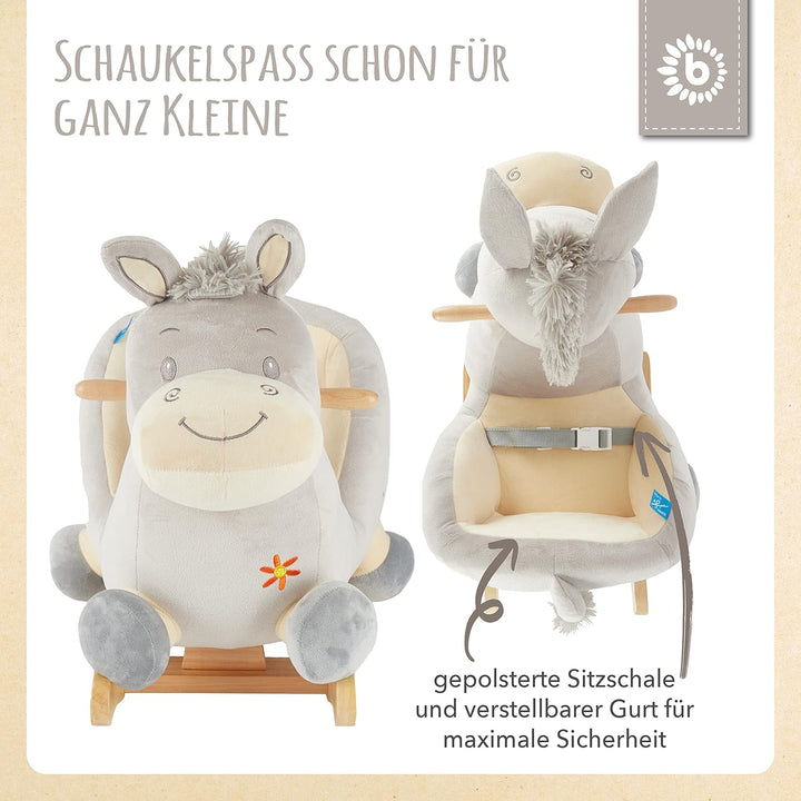 Bieco Plüsch Schaukeltier Esel Fips, 60 cm | Kinder Schaukelstuhl mit Sicherheitsgurt | Baby Schauke