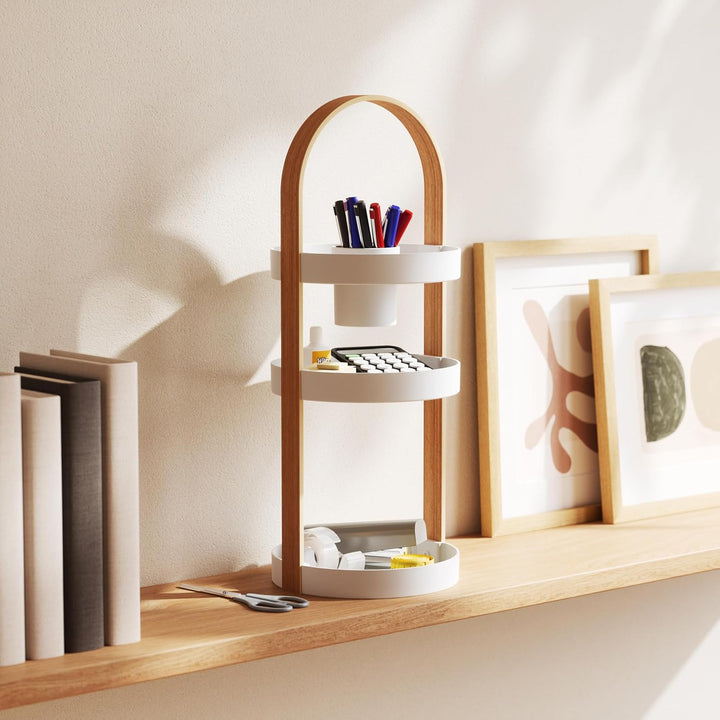 Umbra Bellwood Caddy, Organizer für Make-up und Kosmetik, robuster drehbarer Behälter mit Holzgriff,