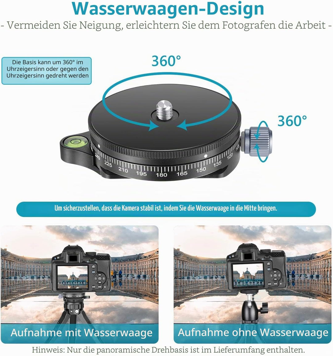Neewer Kamera-Panorama-Schwenkfuss mit Stilplatte, 3/8-Zoll-Schraube, Aluminiumlegierung, Panorama-K