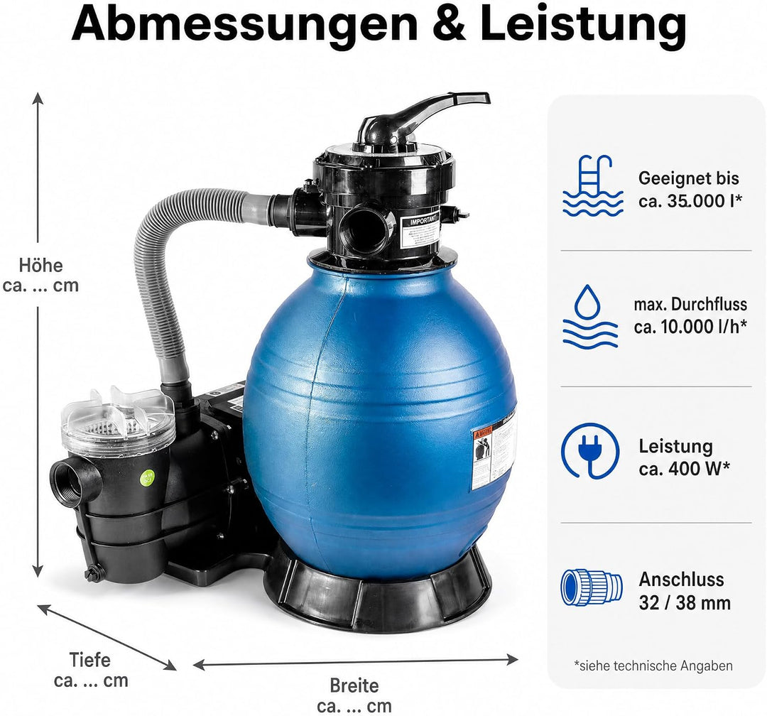 HST Profi Leis Sandfilteranlage 8 m3, 8000 Liter/Std, 250 W | Erweiterbare Filterpumpe mit geringer