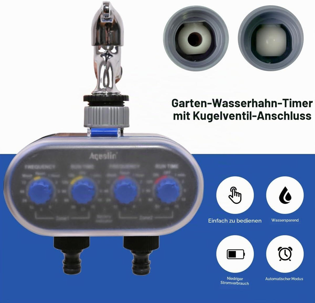 Bewässerungsuhr mit Zwei Auslässen Garten Bewässerungscomputer Wasser Zeitschaltuhr Blau/Kein Bildsc