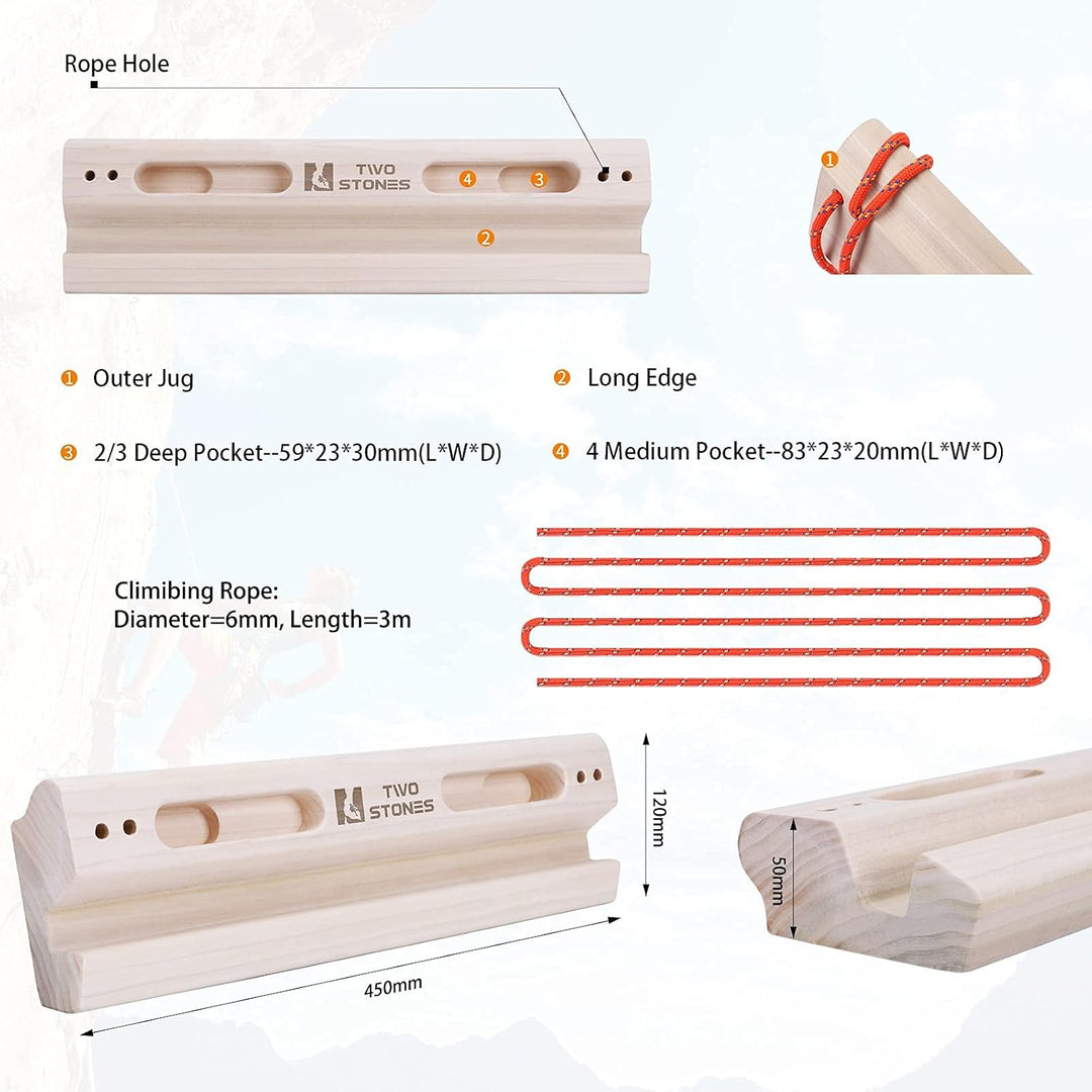TWO STONES Tragbares Griffbrett als Klettertraining Boards mit Kanten und Taschen, Tragbares Kletter