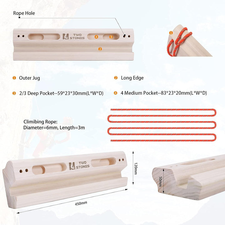 TWO STONES Tragbares Griffbrett als Klettertraining Boards mit Kanten und Taschen, Tragbares Kletter