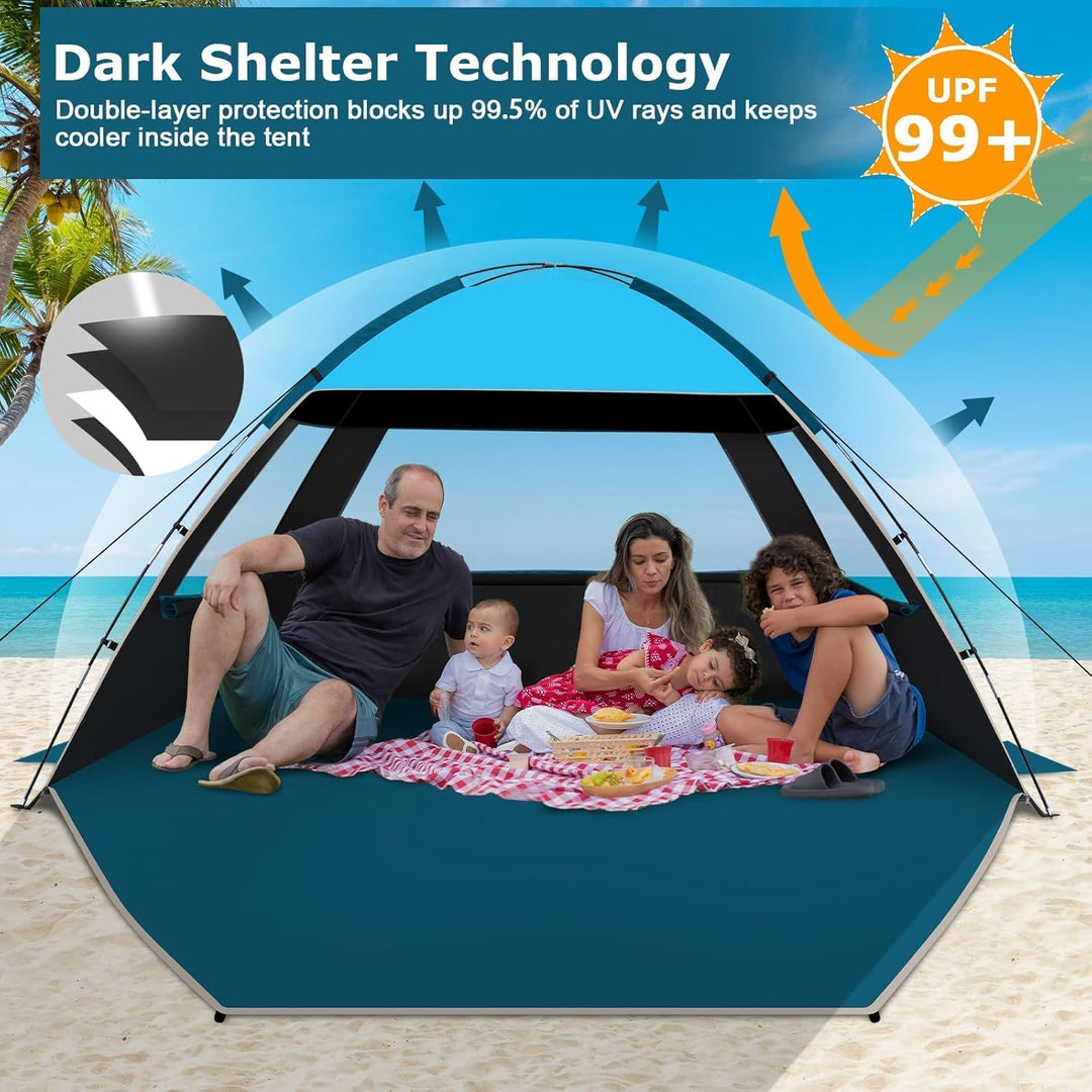 COMMOUDS Strandmuscheln, Tragbarer Strandzelt mit UV-Schutz 99+, Familie Sonnenzelt Strand mit 3 Mes