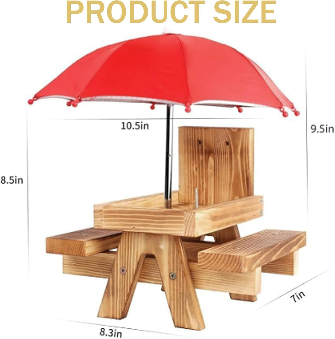 Eichhörnchen Futterhaus Wetterfest, Eichhörnchen-Futtertisch aus Holz mit Regenschirm und Maiskolben