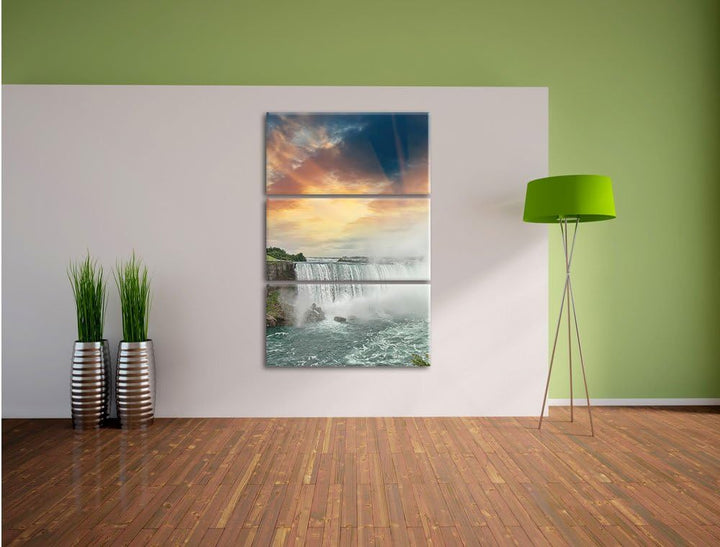 Pixxprint Niagarafälle bei Sonnenuntergang als Leinwandbild/Grösse: 3 Teilig (120x80 cm) cm/Wandbild