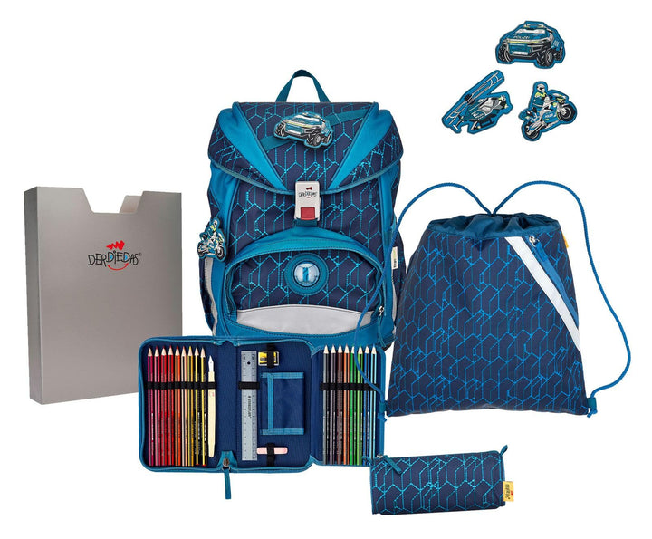 DerDieDas Schulrucksack Set 5-TLG. Ergoflex Blue Speed 2023