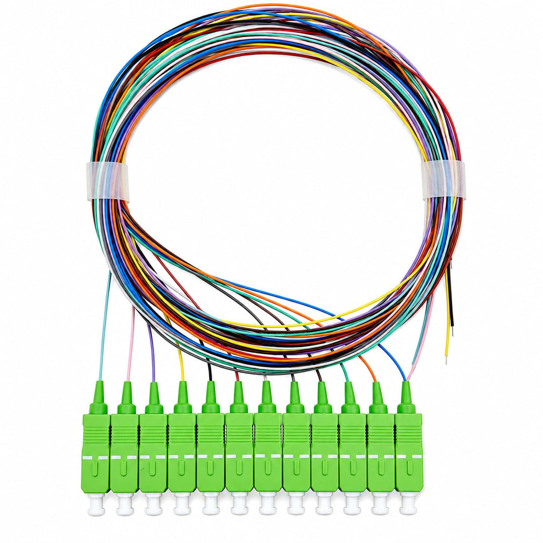 Elfcam® - LWL Pigtail Set Singlemode OS2 mit Steckertyp SC/APC, Farbig Sortierte Pigtail-Sets, 12 Fa
