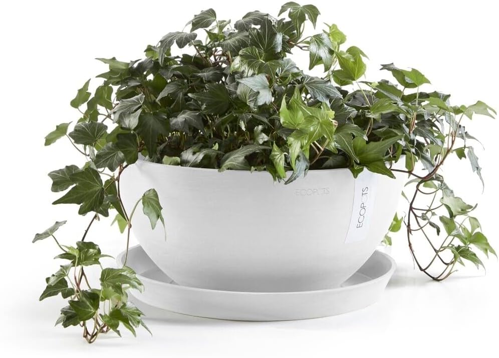 ECOPOTS Pflanzschale Blumentopf Brüssel Weiss - Durchmesser Ø 35 cm rund gross - Pflanzentopf aus Re