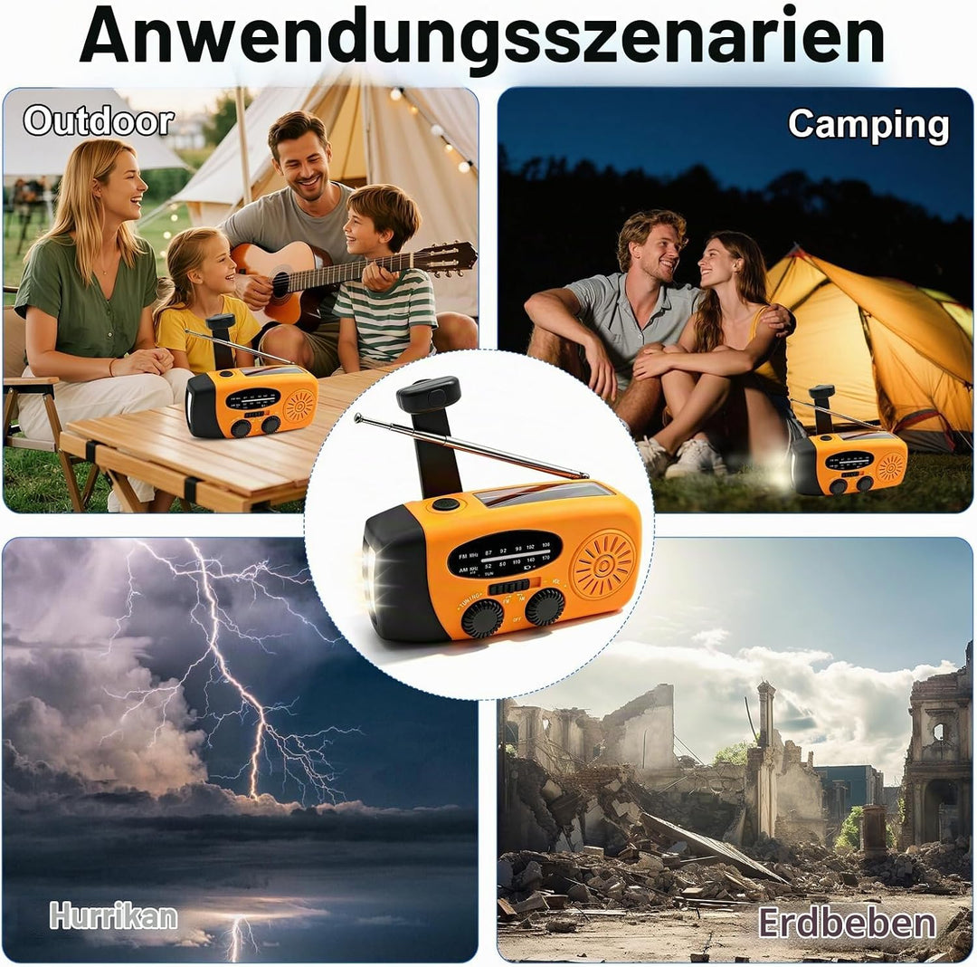 Notfall Kurbel Radio mit Solar 3 leistungsstarken LED Taschenlampe 2000mAh Akku Solar Batterie Power