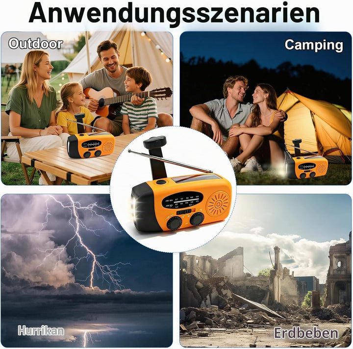 Notfall Kurbel Radio mit Solar 3 leistungsstarken LED Taschenlampe 2000mAh Akku Solar Batterie Power