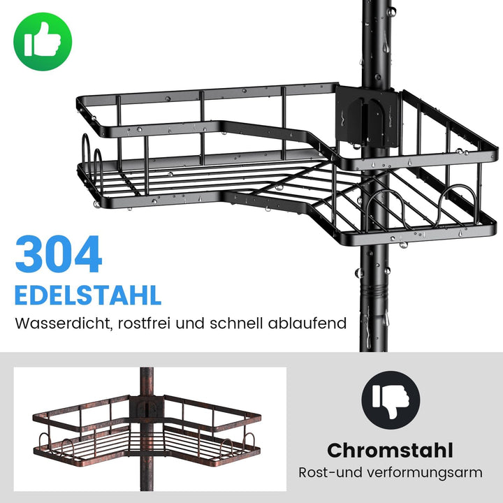 FINIBO Teleskop Duschregal Ohne Bohren, Teleskopregal Bad Duschablage mit 4 Dusche Eckregal, 43.5-12