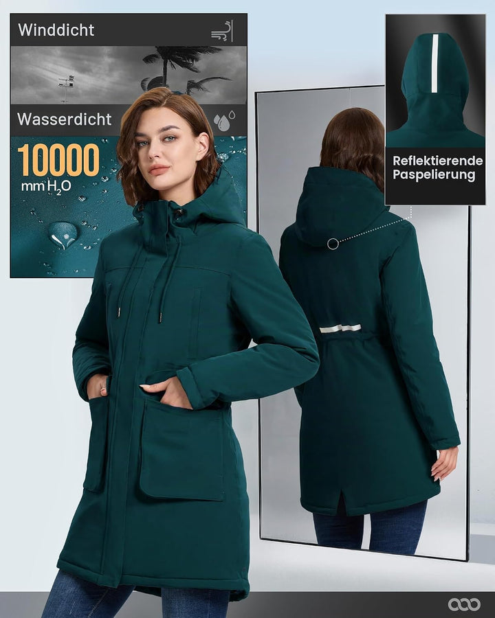 33,000ft Damen Wintermantel Lange Warme Winterjacke Parka Regenjacke Verdickene Funktionsjacke Mit K
