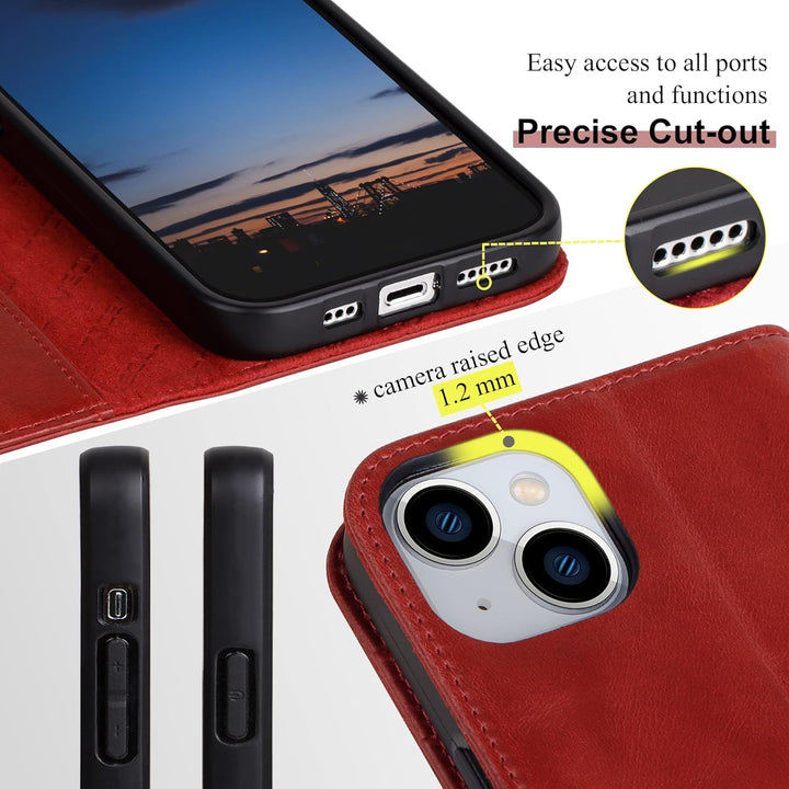 VISOUL Hülle für iPhone 15, Schutzhülle [Echt Leder] [Schützt vor Stoss] [Kartenfach] [Magnetverschl