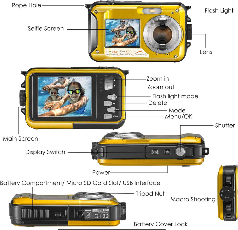 Aomdom Unterwasserkamera,wasserdichte Digitalkamera HD 2.7K Unterwasser Kamera wasserdichte 48MP 16X