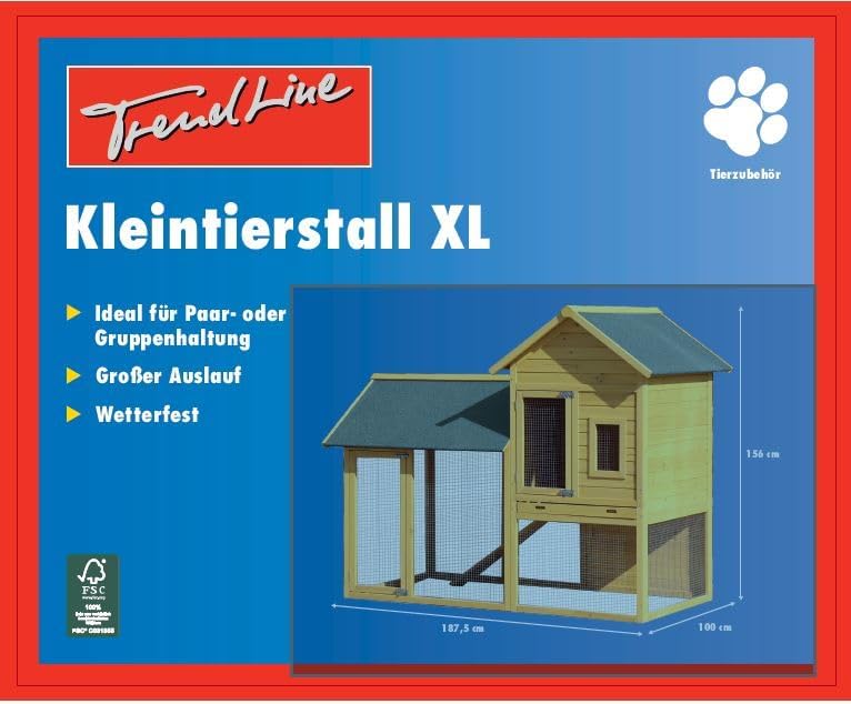 Trend Line Kleintierstall XL Hasenstall Kleintierhaus Kaninchenstall Freilauf