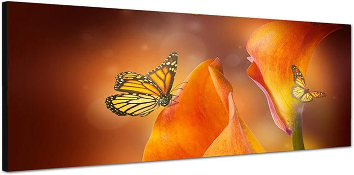 Paul Sinus Art Panoramabild auf Leinwand und Keilrahmen 150x50cm Lilien Schmetterlinge abstrakt