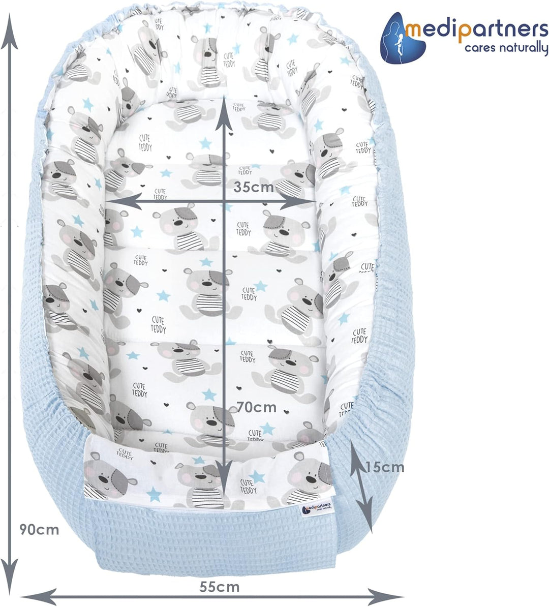 Medi Partners Babynest Kuschelnest Babynestchen 100% Baumwolle Waffle Nestchen Reisebett für Babys S