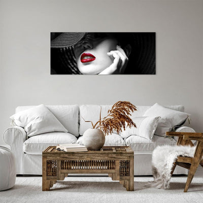 Panorama Bilder auf Leinwand 100x40cm Leinwandbild Frau Gesicht Lippen Gross Wanddeko Bild Schlafzim