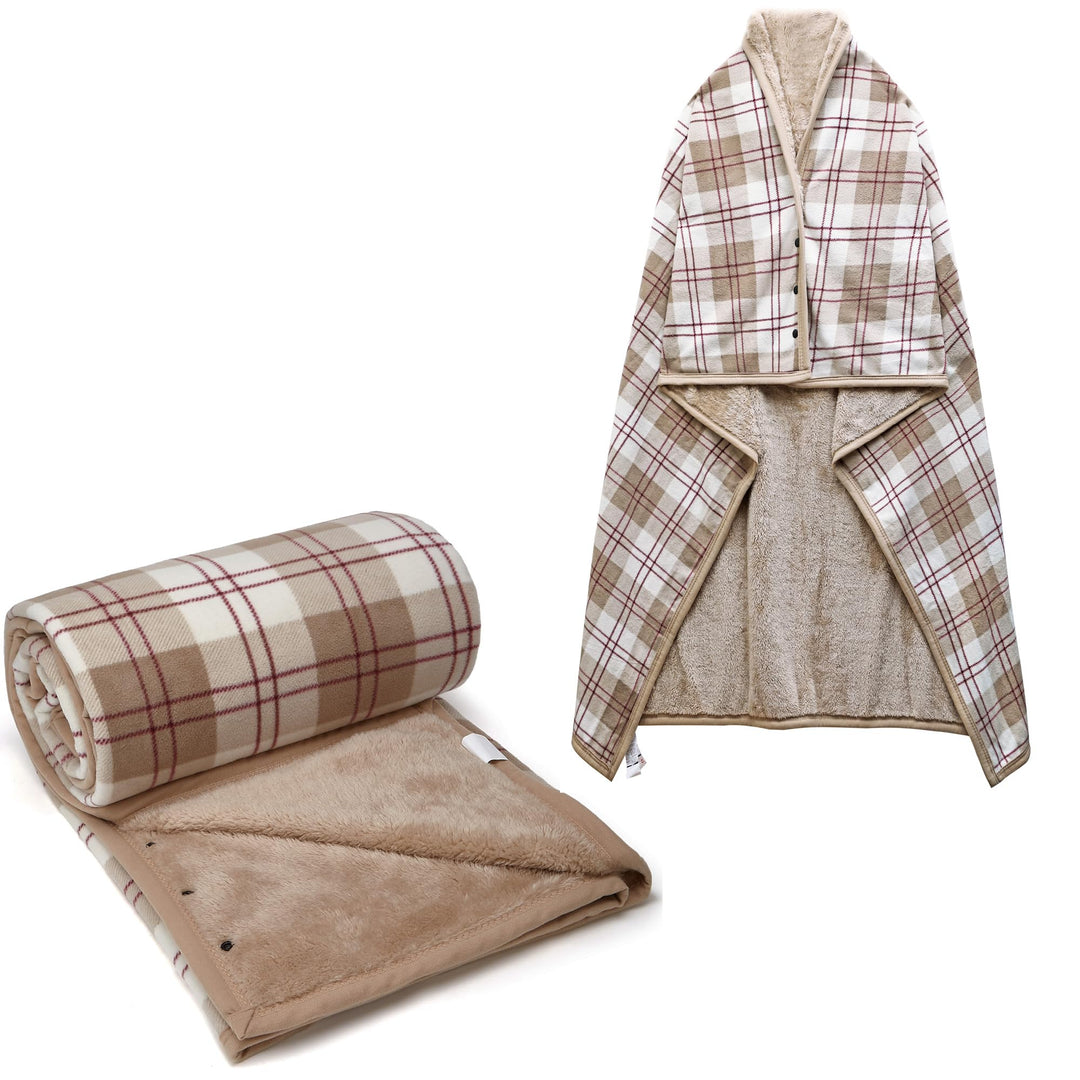 Damen Poncho Fleece Tragbare Decke, Karierte Schossdecke Bequemer Poncho Plüschdecken Überwurf Schal