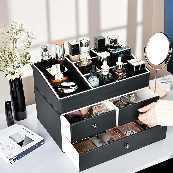 KINGFOM Make-up-Organizer, Kosmetik-Organizer mit 3 Schubladen und 5 Fächern, Make-up-Organizer (sch