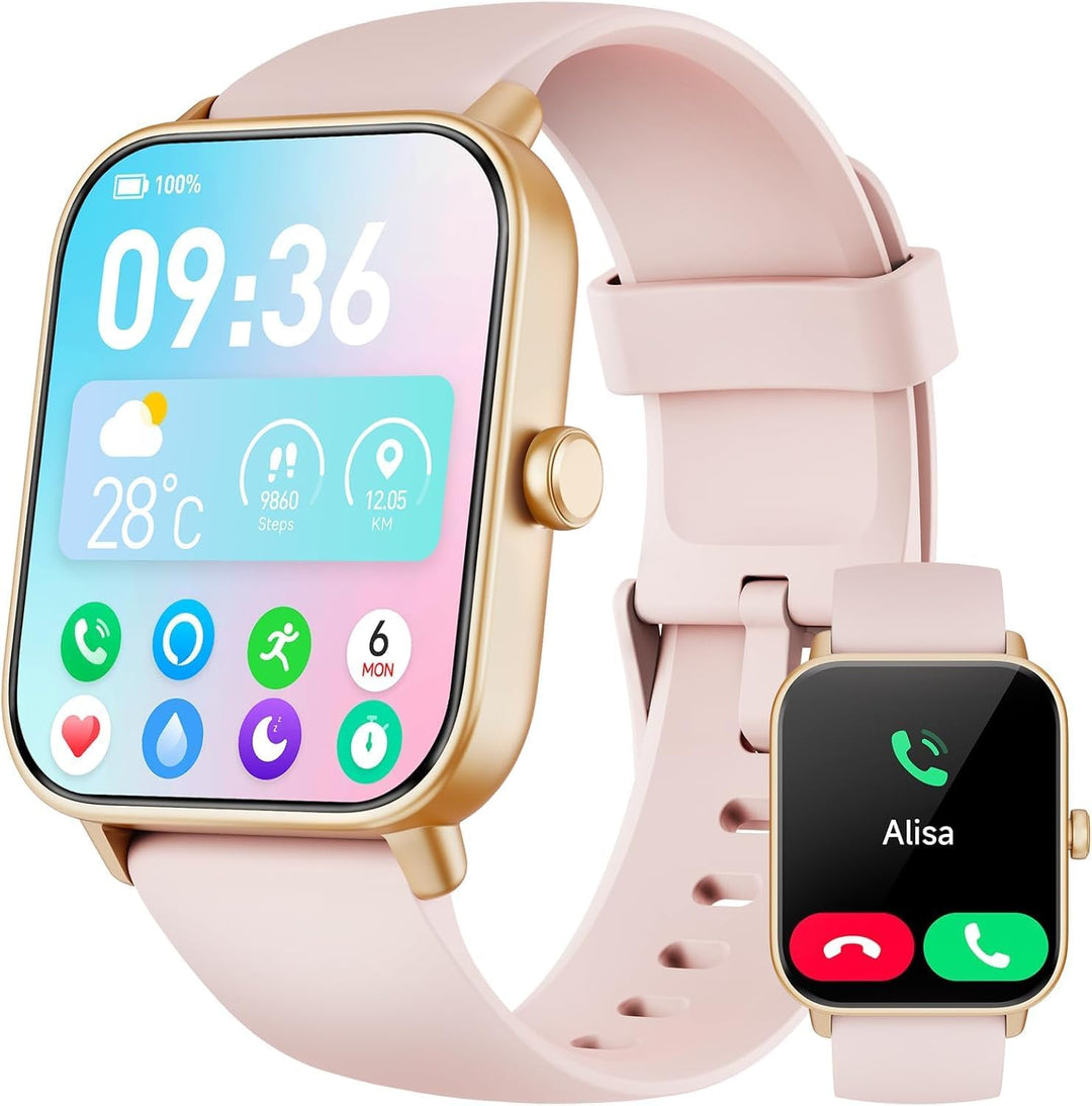 Smartwatch Damen mit Telefonfunktion, Alexa eingebaute, 1.8'' Fitnessuhr Damen mit Herzfrequenz, SpO