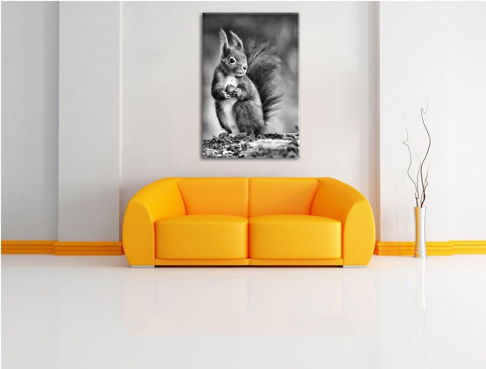 Pixxprint Freches Eichhörnchen mit Nuss als Leinwandbild/Grösse: 100x70 / Wandbild/Kunstdruck/fertig