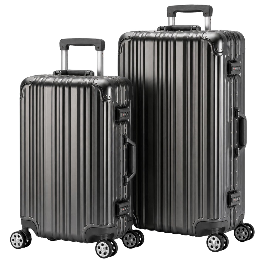 Travelhouse London Koffer Grau S-55cm, M-65cm · 2er-Set · Alu-Rahmen · Polykarbonat Hartschale · Han