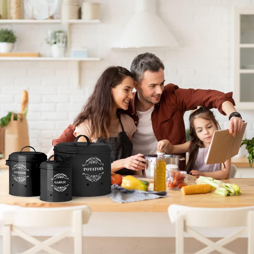 Virklyee Kartoffeltopf, Zwiebeltopf und Knoblauchtopf Belüftet Vorratsbehälter Set, Set of 3 Die per